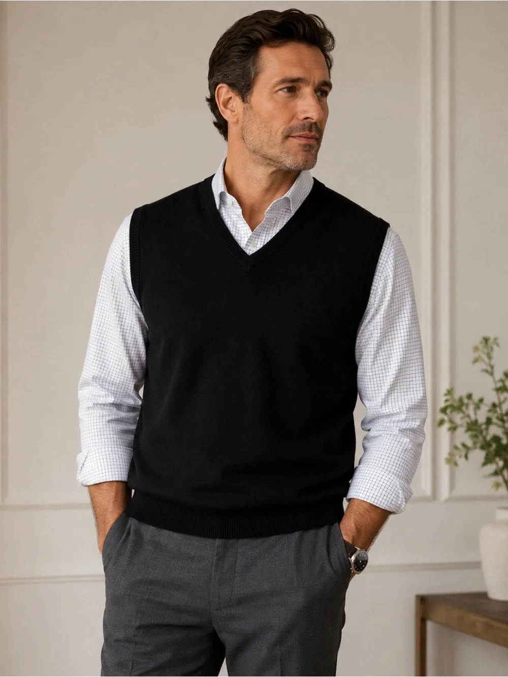 Alan Flusser 100% Cashmere Black V-Neck Sweater Vest Men’s XXL Luxury Knit